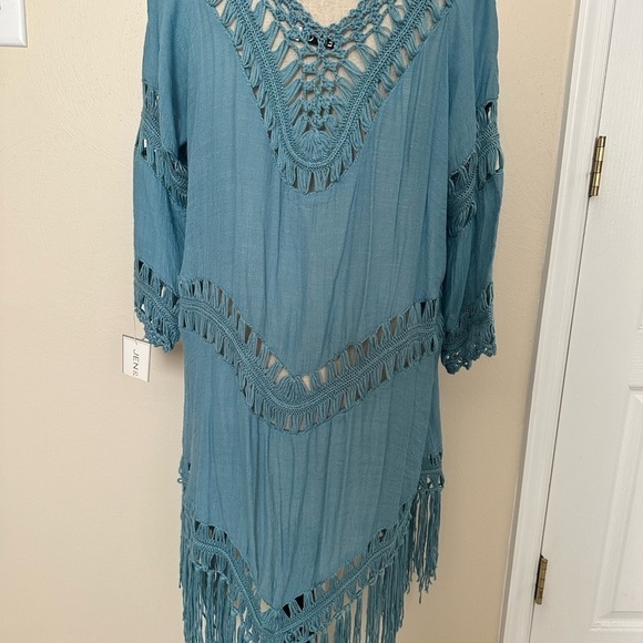 Jen & Co. Open Front Duster with Tie Crochet Details and Fringe - Picture 5 of 8